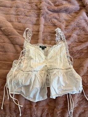 wild fable White Lace-Trim Cropped Tie On The Side Camisole
